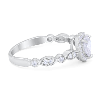 Art Deco Heart Promise Wedding Ring Simulated Cubic Zirconia 925 Sterling Silver